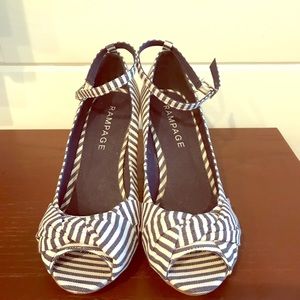 Rampage blue &white stripe wedge sandal